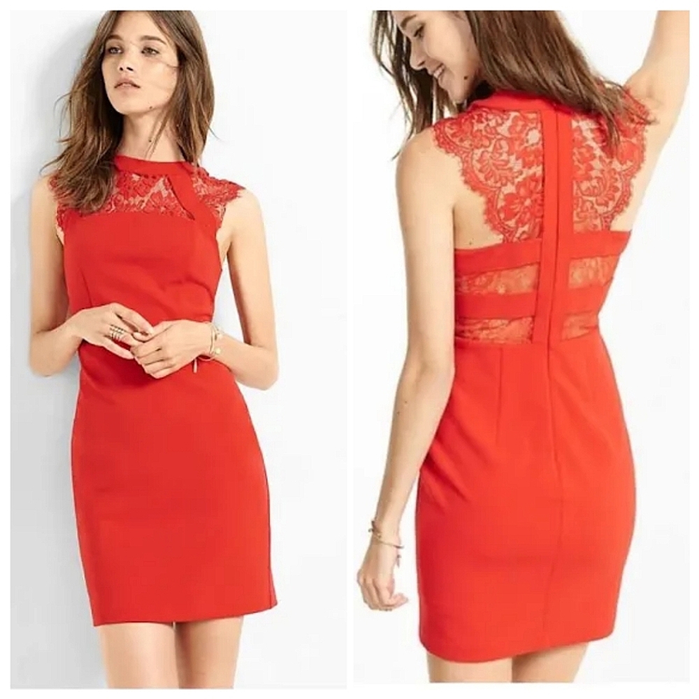 Express Red Lace Halter Cutout Bodycon Dress Size 2 ❤️